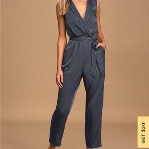Lulus Navy Blue Satin Sleeveless Jumpsuit, XSmall